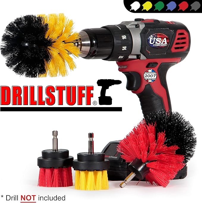 Cleaning Brush Attachments for Cordless Drill - Stiff Bristle Deck Brush - Concrete - Grout Scrub Brush - All Purpose Bathroom Drill Brushes for Cleaning Shower - Bathroom Surfaces - Tub and Tile