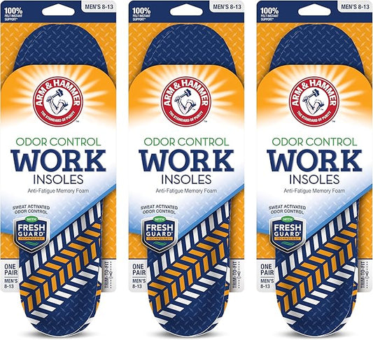 Arm & Hammer Work Insoles for Men and Women, Boot Inserts for Work Boots, Boot Insoles for Work, Work Boot Insoles for Men and Women, Pair of Anti-Fatigue Arch Support Memory Foam Insoles (3 Pack)