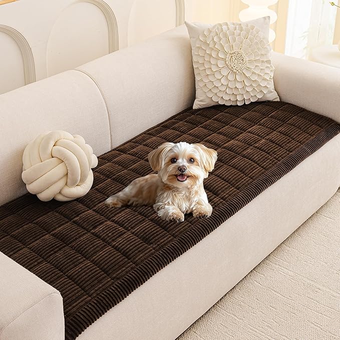 MEETSKY Couch Cover for 3 Cushion Couch, Sofa Covers for Dogs Washable, Non-Slip Sofa Protector Pet Friendly Dog Mats for Couches Soft Furniture Covers, 27.6" x 82.7", Chocolate