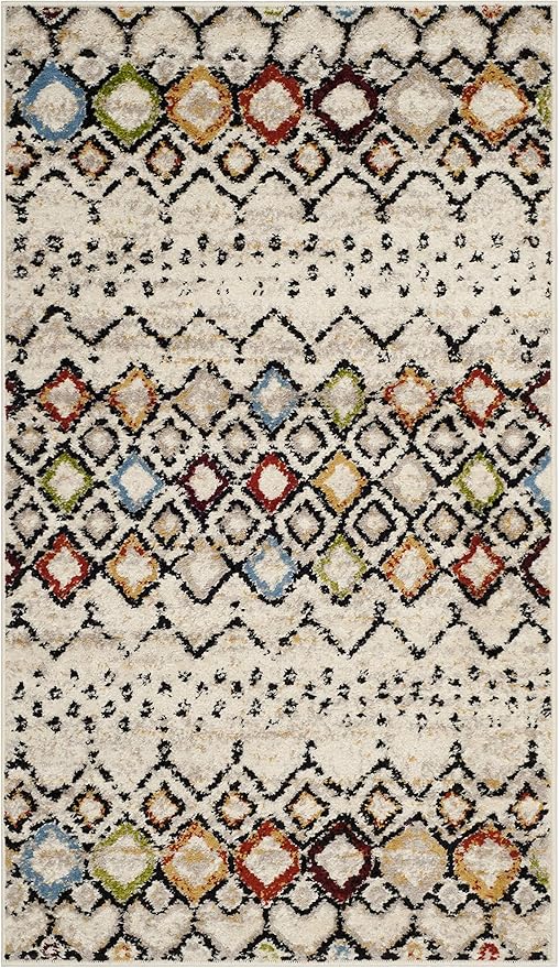 SAFAVIEH Amsterdam Collection Accent Rug - 3' x 5', Ivory & Multi, Moroccan Boho Design, Non-Shedding & Easy Care, Ideal for High Traffic Areas in Entryway, Living Room, Bedroom (AMS108K)