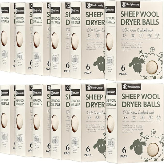 Handy Laundry Wool Dryer Balls – Natural Fabric Softener, Reusable, Reduces Wrinkles and Saves Drying Time. Large Dryer Balls Are a Better Alternative to Plastic Balls and Liquid Softener (Pack of 72)