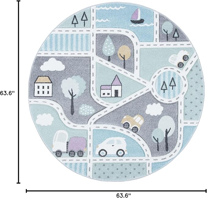 SAFAVIEH Carousel Kids Collection 5'3" Round Grey/Light Blue CRK193F Neighborhood Nursery Playroom Area Rug