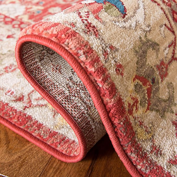 SAFAVIEH Kashan Collection Runner - 2'6" x 14', Red & Beige, Non-Shedding & Easy Care, Ideal for High Traffic Areas in The Living Room, Dining, Bedroom (KSN303L)