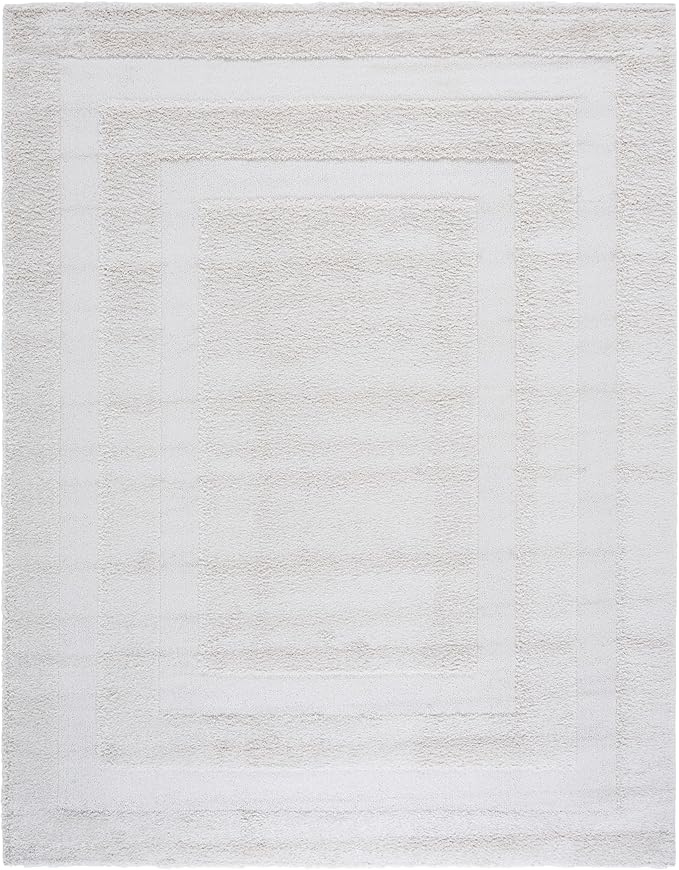 SAFAVIEH Florida Shag Collection Area Rug - 8'6" x 12', Creme & Creme, Border Design, Non-Shedding & Easy Care, 1.2-inch Thick Ideal for High Traffic Areas in Living Room, Bedroom (SG454-1111)