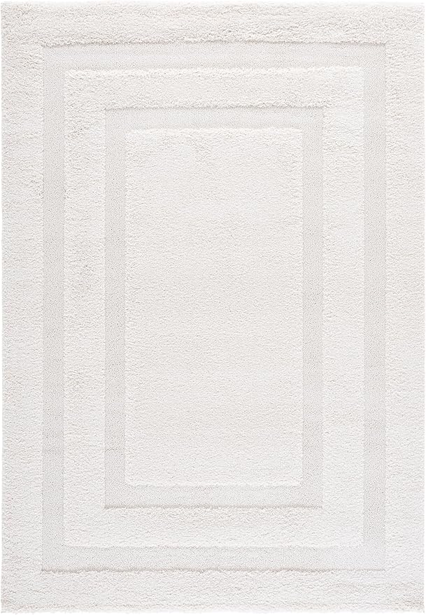 SAFAVIEH Florida Shag Collection Accent Rug - 4' x 6', Creme & Creme, Border Design, Non-Shedding & Easy Care, 1.2-inch Thick Ideal for High Traffic Areas in Foyer, Living Room, Bedroom (SG454-1111)