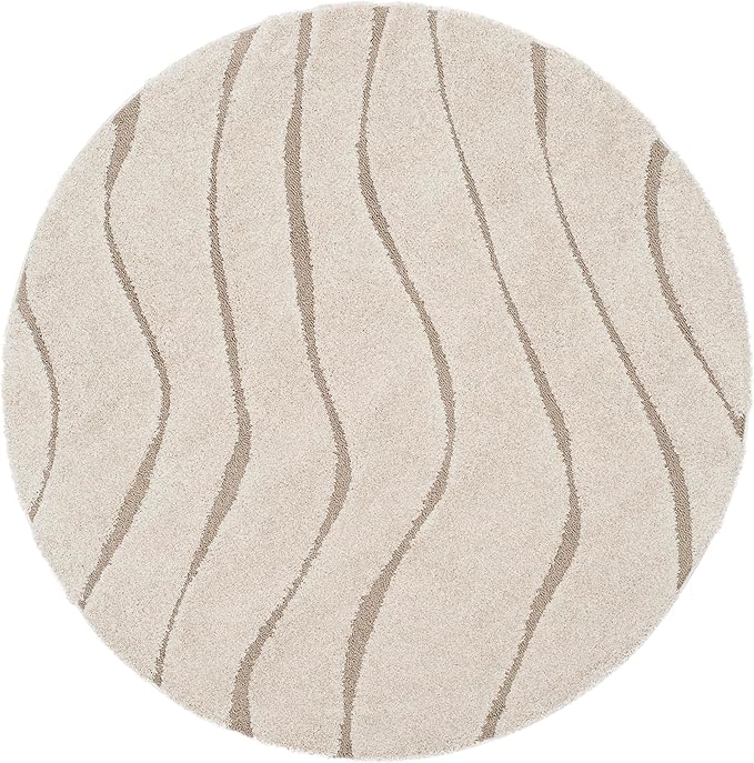 SAFAVIEH Florida Shag Collection Area Rug - 6'7" Round, Cream & Beige, Non-Shedding & Easy Care, 1.2-inch Thick Ideal for High Traffic Areas in Living Room, Bedroom (SG472-1113)
