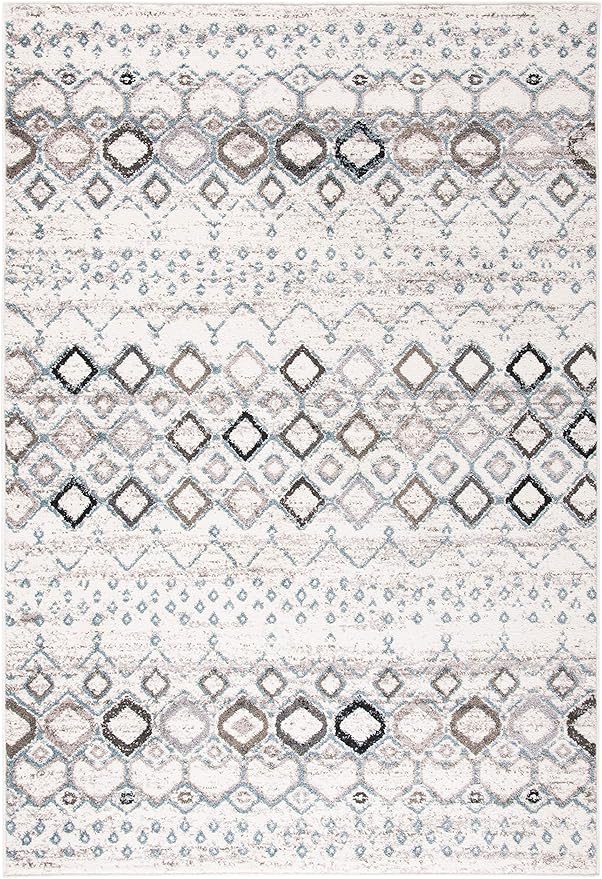 SAFAVIEH Amsterdam Collection Accent Rug - 4' x 6', Ivory & Grey, Moroccan Boho Design, Non-Shedding & Easy Care, Ideal for High Traffic Areas in Entryway, Living Room, Bedroom (AMS108A)