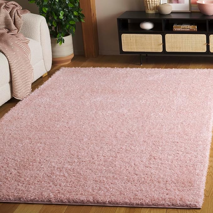 SAFAVIEH Lindsay Shag Collection Area Rug - 5'3" x 7'6", Pink, Contemporary Design, Ideal for High Traffic Areas in Living Room, Bedroom & Dining Room (LNS560U-5)