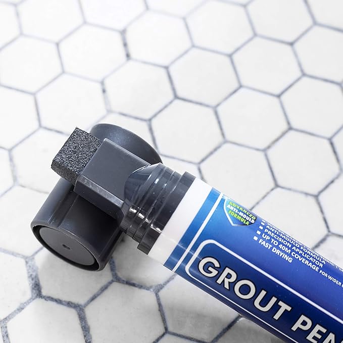 Grout Pen Tile Paint Marker: Dark Grey Wide 15mm with 5 Pack Replacement Tips - Waterproof Grout Colorant and Sealer Pen to Renew, Repair, and Refresh Tile Grout - Cleaner Coating Stain Pens