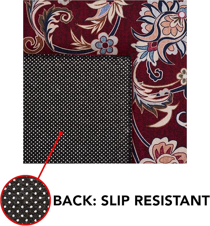SAFAVIEH Washable Rug Tucson Collection - 2'6" x 4', Red & Navy, Slip Resistant & Easy to Clean, Ideal for Living Room, Bedroom, Dining Space (TSN135Q)