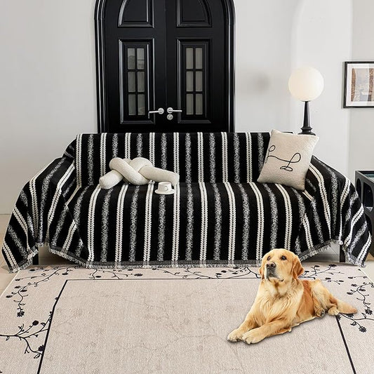 HAOMAIJIA Non Slip Couch Cover Sofa Covers for 3 Cushion Couch Washable sectional Couch Covers for Dogs pet Furniture Protector Couch Cover Blanket for Living Room (TM-Black, 71"x118")