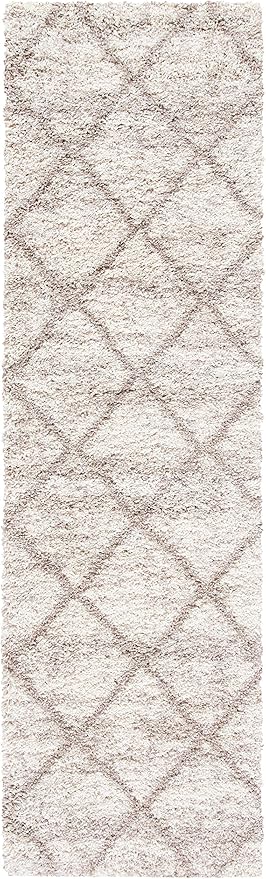 SAFAVIEH Hudson Shag Collection Runner Rug - 2'3" x 8', Multi Ivory & Beige, Trellis Design, Non-Shedding & Easy Care, 2-inch Thick Ideal for High Traffic Areas in Living Room, Bedroom (SGH281H)