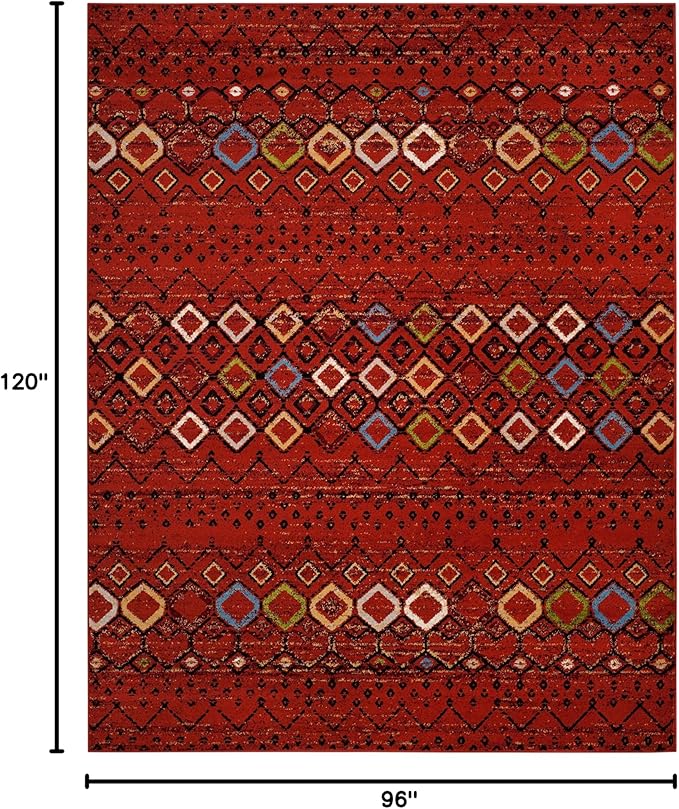 SAFAVIEH Amsterdam Collection Area Rug - 8' x 10', Terracotta & Multi, Moroccan Boho Design, Non-Shedding & Easy Care, Ideal for High Traffic Areas in Living Room, Bedroom (AMS108D)