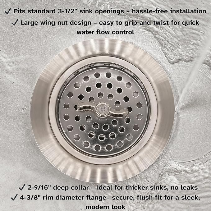 Westbrass D213-07 3-1/2" Wing Nut Twist Style Large Kitchen Sink Basket Strainer, Satin Nickel