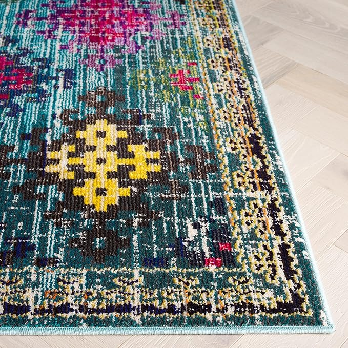 SAFAVIEH Monaco Collection Area Rug - 8' x 10', Blue & Multi, Boho Diamond Trellis Design, Non-Shedding & Easy Care, Ideal for High Traffic Areas in Living Room, Bedroom (MNC244N)