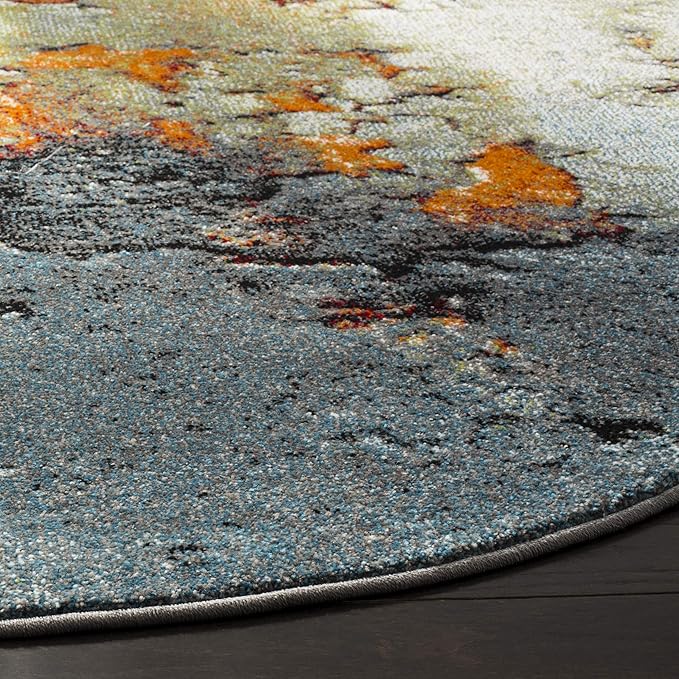 SAFAVIEH Glacier Collection Area Rug - 7'8" Round, Blue & Multi, Modern Abstract Design, Non-Shedding & Easy Care, Ideal for High Traffic Areas in Living Room, Bedroom (GLA125B)