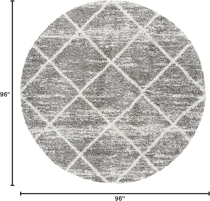 SAFAVIEH Hudson Shag Collection Area Rug - 8' Round, Distressed Grey & Ivory, Trellis Design, Non-Shedding & Easy Care, 2-inch Thick Ideal for High Traffic Areas in Living Room, Bedroom (SGH281K)