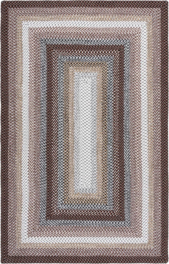 SAFAVIEH Washable Rug Outdoor Braided Collection - 6' x 9', Brown & Multi, Handmade & Reversible, Non-Shedding & Easy to Clean, Ideal for Patio, Backyard, Mudroom (BRD308T)