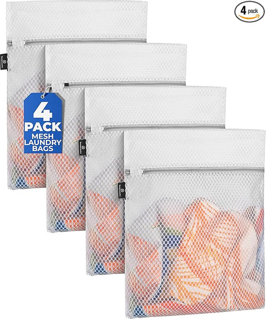 Handy Laundry Mesh Laundry Bag - 4 Pack Zippered Honeycomb Net for Delicates - Delicates Wash Bags for Lingerie, Socks & Underwear - 12x16 Durable Washing Machine Protector