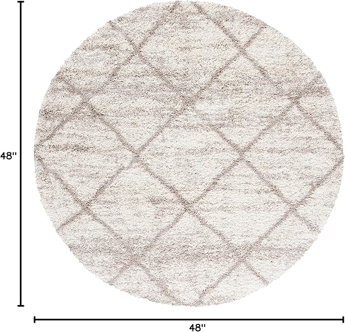 SAFAVIEH Hudson Shag Collection Area Rug - 4' Round, Multi Ivory & Beige, Modern Trellis Design, Non-Shedding & Easy Care, 2-inch Thick Ideal for High Traffic Areas in Living Room, Bedroom (SGH281H)