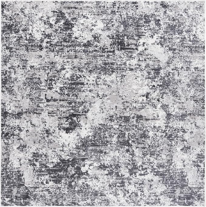 SAFAVIEH Amelia Collection Area Rug - 6'7" Square, Charcoal & Ivory, Modern Abstract Design, Non-Shedding & Easy Care, Ideal for High Traffic Areas in Living Room, Bedroom, Dining (ALA705H-7SQ)