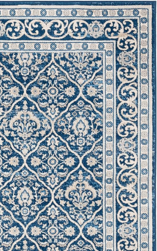 SAFAVIEH Brentwood Collection 12' x 18' Navy / Light Grey BNT870M Oriental Damask Trellis Non-Shedding Living Room Bedroom Dining Home Office Area Rug