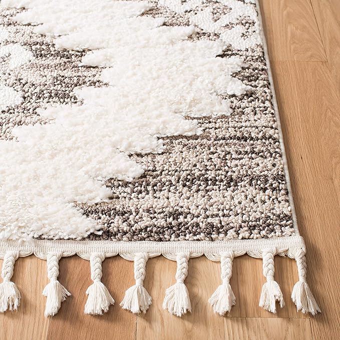 SAFAVIEH Moroccan Tassel Shag Collection Runner Rug - 2'3" x 8', Ivory & Brown, Boho Design, Non-Shedding & Easy Care, 2-inch Thick Ideal for High Traffic Areas in Living Room, Bedroom (MTS652A)
