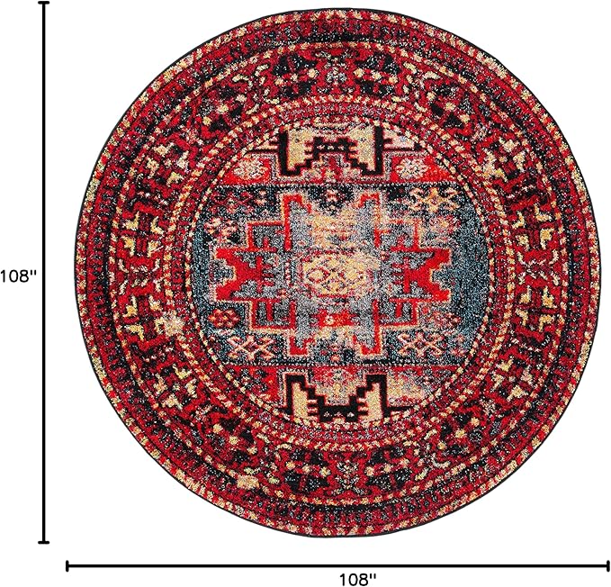 SAFAVIEH Vintage Hamadan Collection 9' Round Red / Multi VTH213A Oriental Traditional Persian Non-Shedding Dining Room Entryway Foyer Living Room Bedroom Area Rug