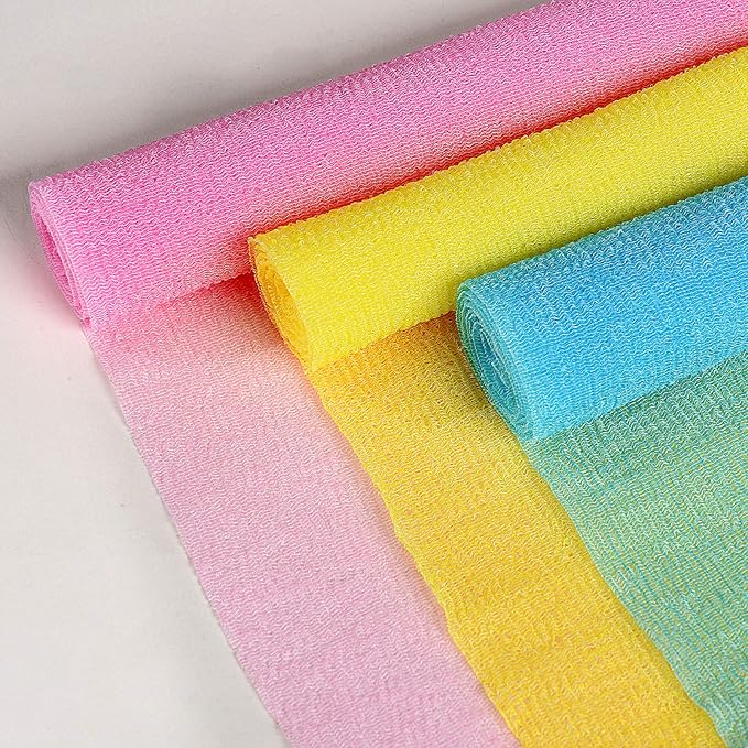 ARCH&M Exfoliating Washcloth Body Scrubber Back Scrubber for Shower Japanese Beauty Washcloth Bath Wash Cloth Korean Exfoliation Luffah Towel Net Sponge Loofah Body Scrub 3 Pack