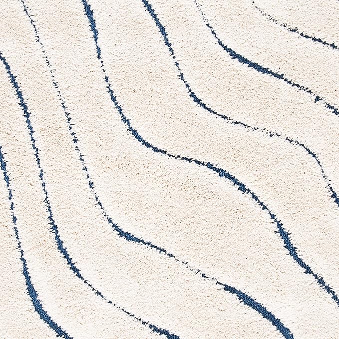SAFAVIEH Florida Shag Collection Runner Rug - 2'3" x 7', Cream & Blue, Non-Shedding & Easy Care, 1.2-inch Thick Ideal for High Traffic Areas in Living Room, Bedroom (SG472-1165)