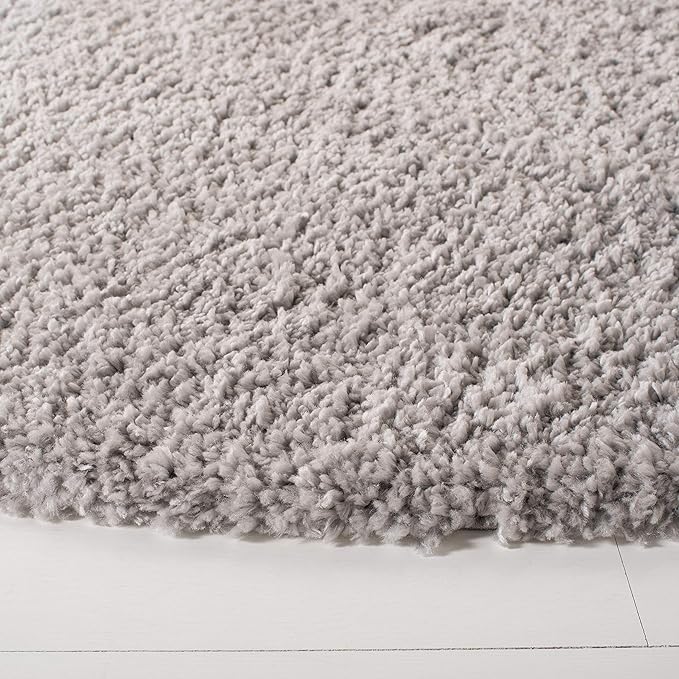 SAFAVIEH Fontana Shag Collection Area Rug - 4' Round, Grey, Solid Design, Non-Shedding & Easy Care, 2-inch Thick Ideal for High Traffic Areas in Living Room, Bedroom (FNT800F)