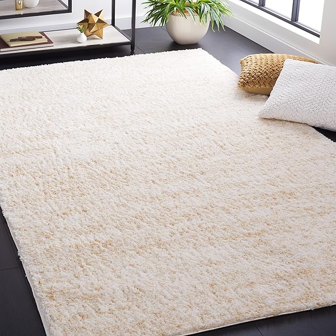 SAFAVIEH Berber Shag Collection Accent Rug - 4' Square, Ivory & Beige, Modern Design, Non-Shedding & Easy Care, 1.2-inch Thick, Ideal for The Living Room, Bedroom, Dining Room (BER563A-4SQ)