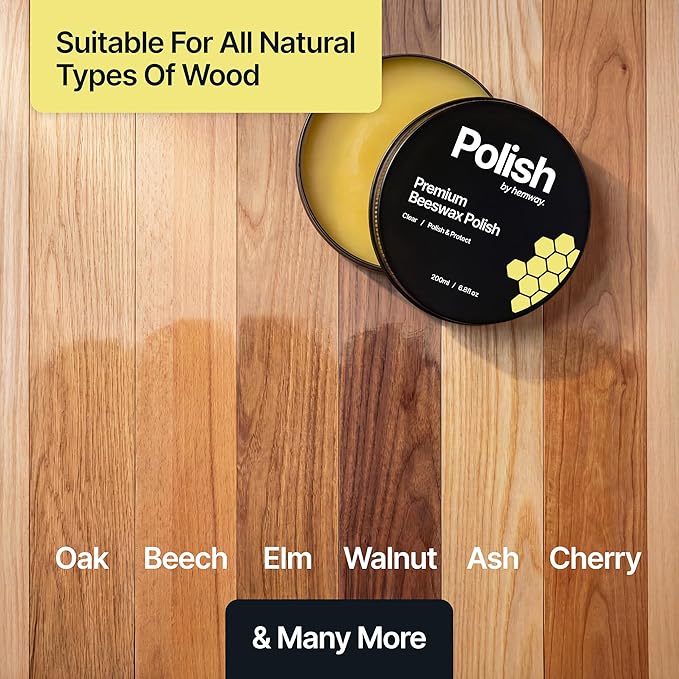 Clear Beeswax Furniture Polish 200 ml / 6.8 fl oz, & 2 Lint-Free Cloths, Natural Furniture Wax for Wood Protection, For Every Color & Type, Wood Wax for Furniture, Restores & Protects, Long-Lasting