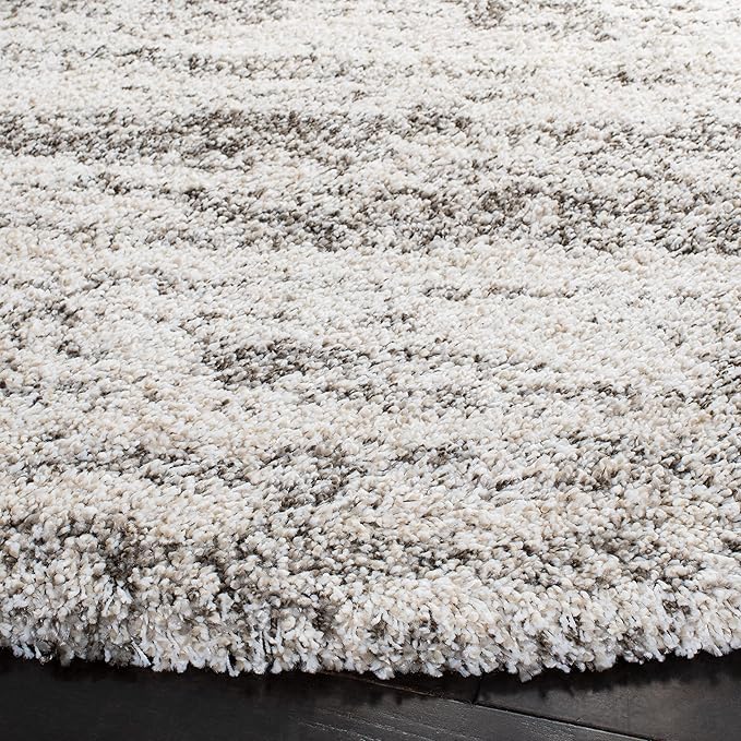 SAFAVIEH Hudson Shag Collection Area Rug - 5'3" Round, Ivory/Grey, Geometric Design, Plush 1.9 Inch Thick Ideal for High Traffic Areas in Living Room, Bedroom, Dining (SGH206A)