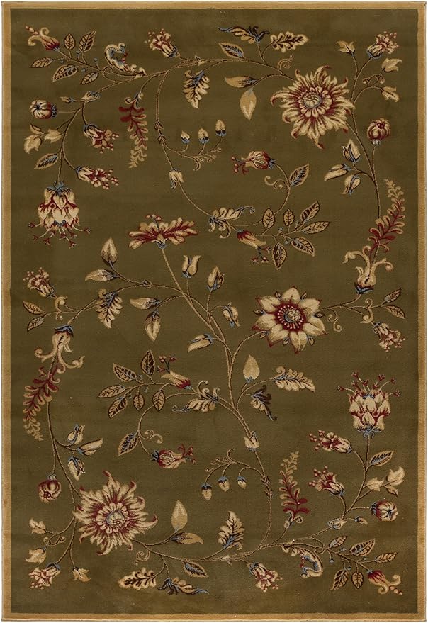 SAFAVIEH Lyndhurst Collection Area Rug - 5'3" x 7'6", Green & Multi, Traditional Floral Design, Non-Shedding & Easy Care, Ideal for High Traffic Areas in Living Room, Bedroom (LNH552-5291)