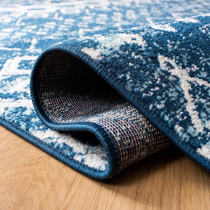 SAFAVIEH Amsterdam Collection X-Large Area Rug - 11' x 15', Navy & Beige, Moroccan Boho Design, Non-Shedding & Easy Care, Ideal for High Traffic Areas in Living Room, Bedroom (AMS108N)