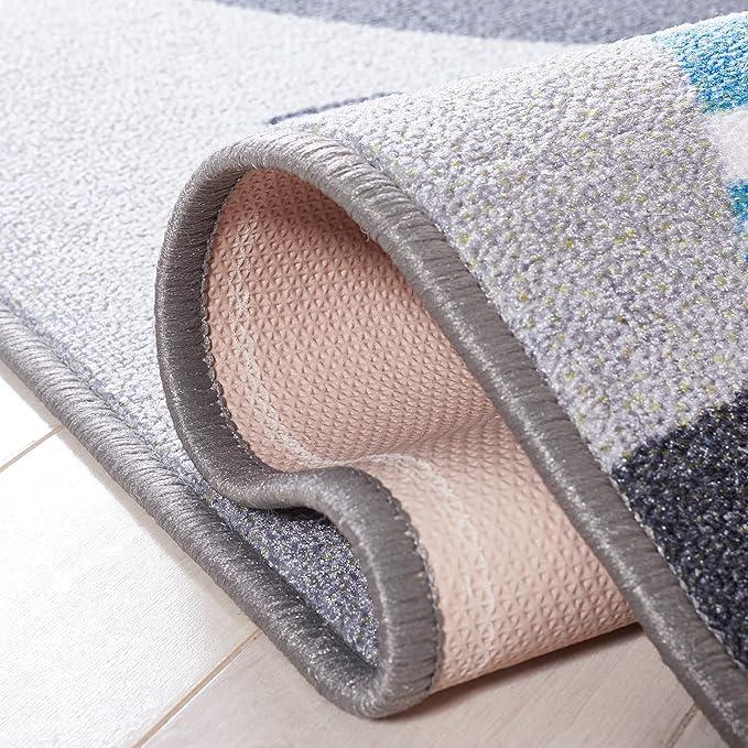 SAFAVIEH Washable Rug Kids Playhouse Collection - 5' Square, Grey & Pink, Slip Resistant & Easy to Clean, Ideal for Kids Room, Playroom, Nursery, Boys & Girls Room (KPH226A)