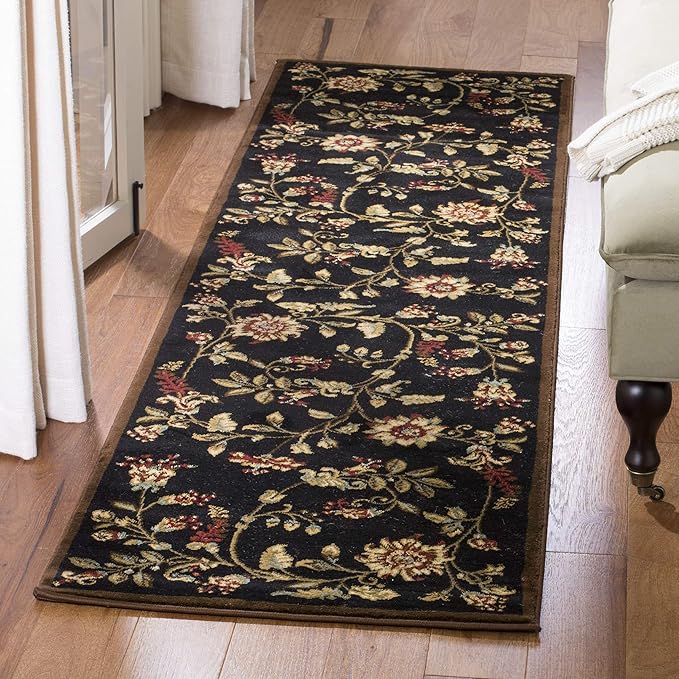 SAFAVIEH Lyndhurst Collection Runner Rug - 2'3" x 12', Black & Multi, Traditional Floral Design, Non-Shedding & Easy Care, Ideal for High Traffic Areas in Living Room, Bedroom (LNH552-9091)
