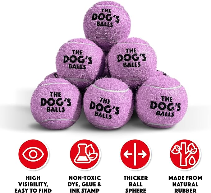 The Dog's Balls Dog Tennis Balls for Dogs, Lilac, 12-Pack - Non-Abrasive Felt Fetch Balls, Tough Rubber Core, Float in Water, Fits Standard Launchers
