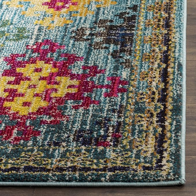 SAFAVIEH Monaco Collection Accent Rug - 4' x 5'7", Blue & Multi, Boho Diamond Trellis Design, Non-Shedding & Easy Care, Ideal for High Traffic Areas in Entryway, Living Room, Bedroom (MNC244N)