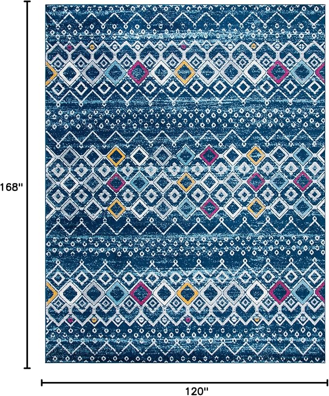 SAFAVIEH Amsterdam Collection Area Rug - 10' x 14', Navy & Turquoise, Moroccan Boho Design, Non-Shedding & Easy Care, Ideal for High Traffic Areas in Living Room, Bedroom (AMS108M)