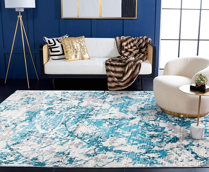 SAFAVIEH Skyler Collection Area Rug - 9' x 12', Blue & Ivory, Modern Abstract Design, Non-Shedding & Easy Care, Ideal for High Traffic Areas in Living Room, Bedroom (SKY186M)