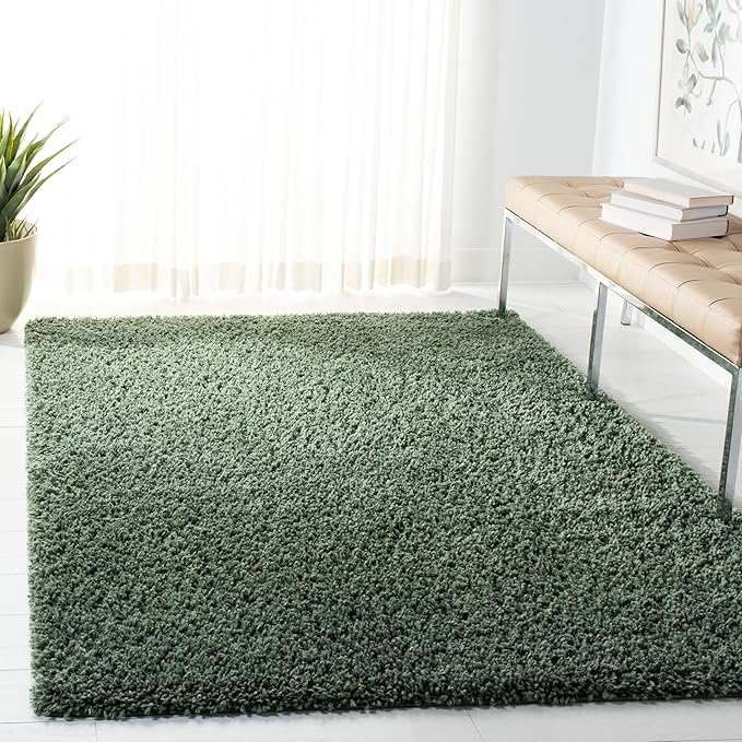 SAFAVIEH August Shag Collection Accent Rug - 4' x 6', Green, Solid Design, Non-Shedding & Easy Care, 1.5-inch Thick Ideal for High Traffic Areas in Entryway, Living Room, Bedroom (AUG200Y)