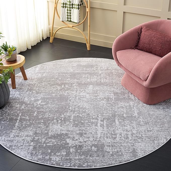 SAFAVIEH Amelia Collection Area Rug - 7' Round, Ivory & Stone Grey, Modern Abstract Design, Non-Shedding & Easy Care, Ideal for The Entryway, Living Room, Foyer (ALA700E)