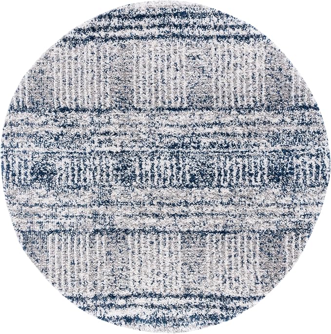 SAFAVIEH Jericho Shag Collection Area Rug - 4' Round, Navy & Ivory, Non-Shedding & Easy Care, 1.2-inch Thick, Ideal for The Living Room, Dining, Bedroom (JER100N)