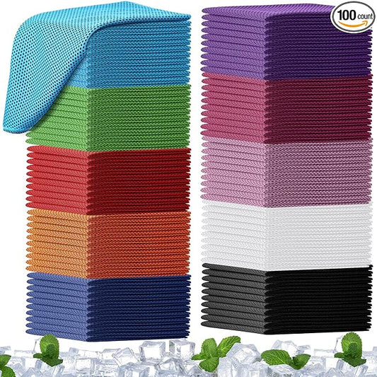 BBTO 100 Pack Cooling Towel - Microfiber Cold Sports Sweat Rags Neck & Face Breathable Ice Chilly Towel for Gym Yoga Golf Workout Beach Accessories