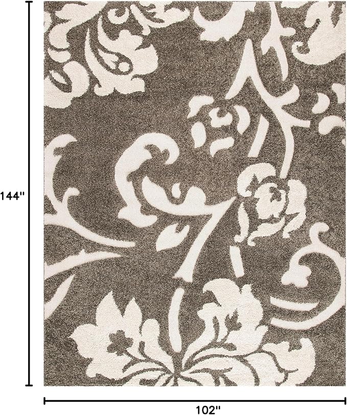SAFAVIEH Florida Shag Collection Area Rug - 8'6" x 12', Smoke & Beige, Floral Design, Non-Shedding & Easy Care, 1.2-inch Thick Ideal for High Traffic Areas in Living Room, Bedroom (SG458-7913)