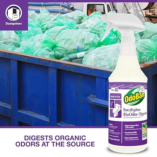 OdoBan Professional Cleaning Ready-to-Use BioOdor Digester Harsh Aroma Counteractant, Made in the USA, Eucalyptus Scent, 2-Pack, 32 Ounce Sprays Each
