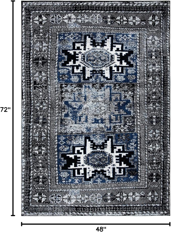 SAFAVIEH Vintage Hamadan Collection Accent Rug - 4' x 6', Grey & Blue, Oriental Persian Design, Non-Shedding & Easy Care, Ideal for High Traffic Areas in Entryway, Living Room, Bedroom (VTH213F)