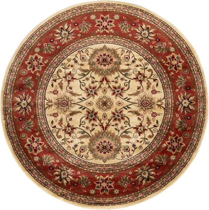SAFAVIEH Lyndhurst Collection 6' Round Ivory / Rust LNH212R Traditional Oriental Non-Shedding Dining Room Entryway Foyer Living Room Bedroom Area Rug